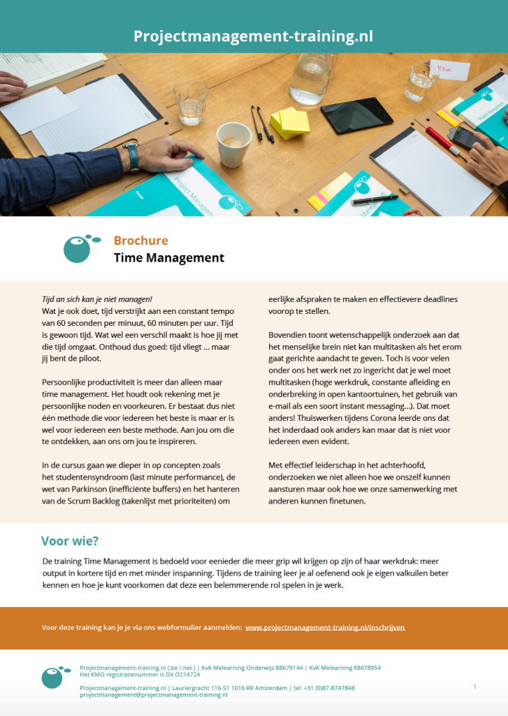 Brochure omslag Time Management